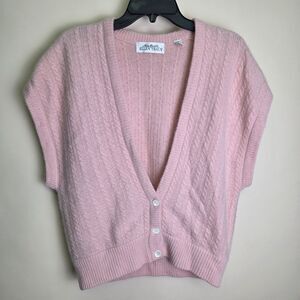 Vintage Ellen Tracy Pink Cable Knit Short Sleeve Cardigan Sweater Size 8